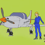 comic-flugzeug-frau-hund