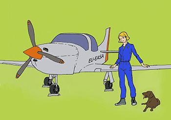 comic-flugzeug-frau-hund